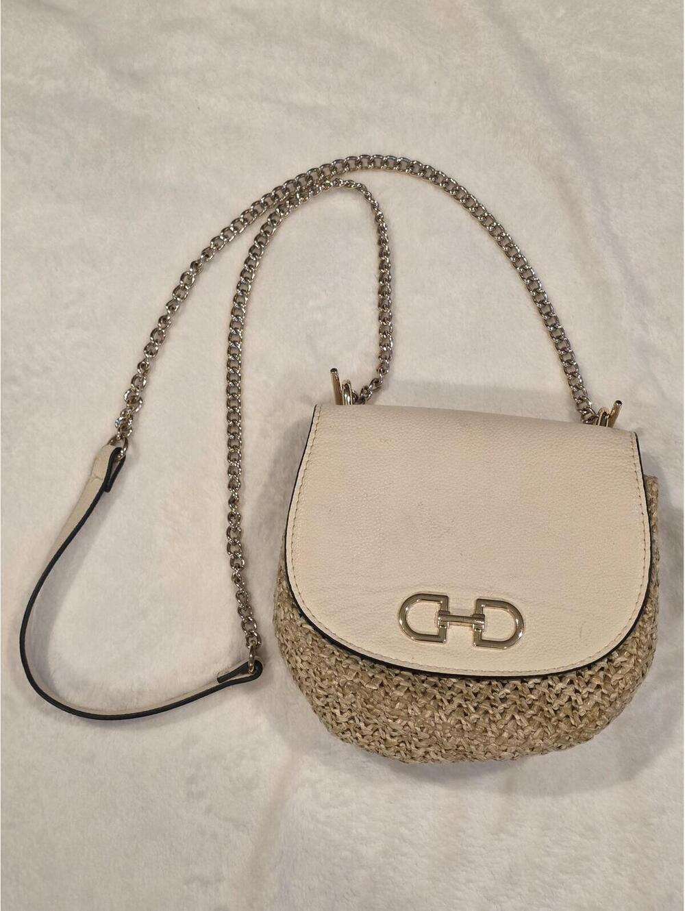Women's Cream Crossbody Shoulder Bag Woven Straw Accent